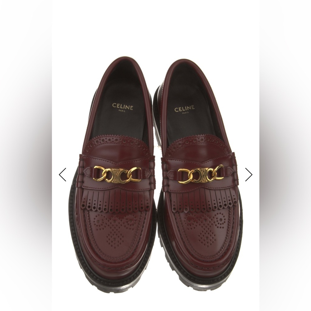 Celine Leather Chain-Link Accents Loafers